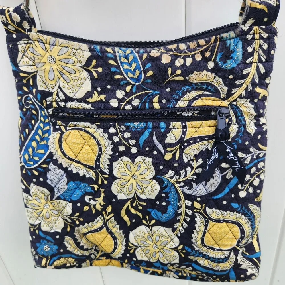 Vera Bradley Ellie Blue Elephants Quilted Cotton Canvas Hipster Crossbody Bag